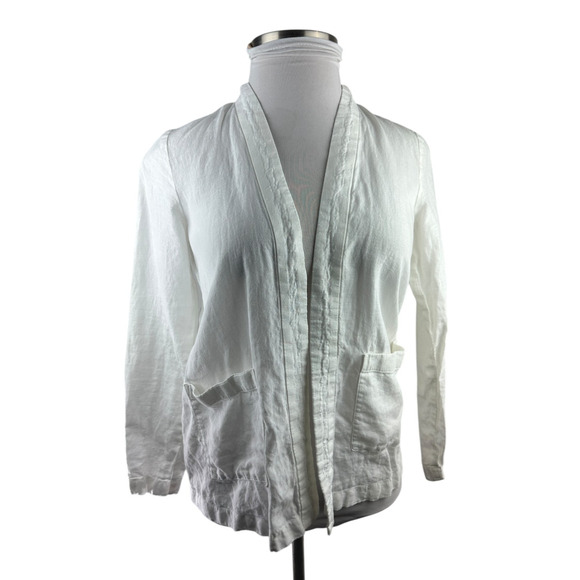 Pure Jill x J. Jill Linen Open Cardigan White Pockets LS Lagonlook Beachy XS - Picture 3 of 14